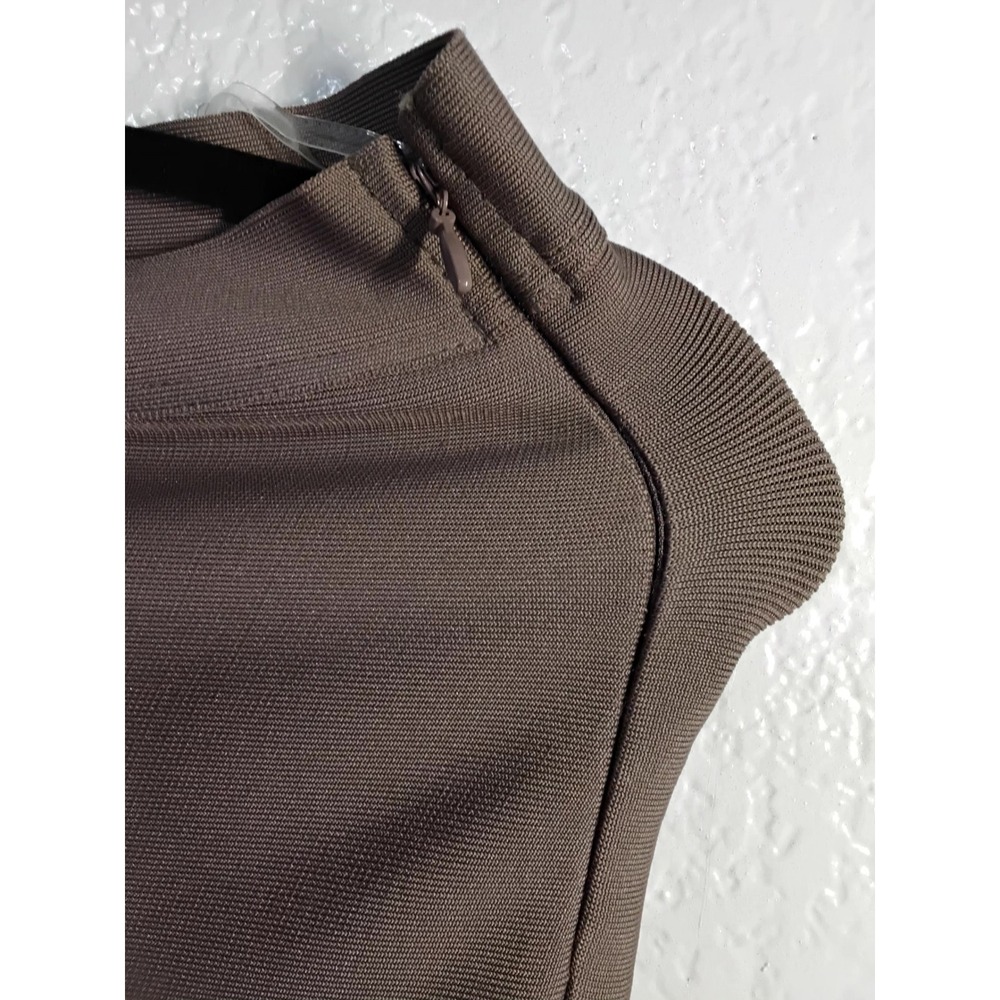 RIVIR Brown Bandage Flare Pants Rhinestone Mesh Side Panel Bell Bottom Mocha(64) - Picture 6 of 7